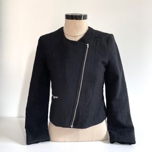 H&M Asymmetrical Diagonal Zip Boucle Blazer Moto Jacket Sz 6